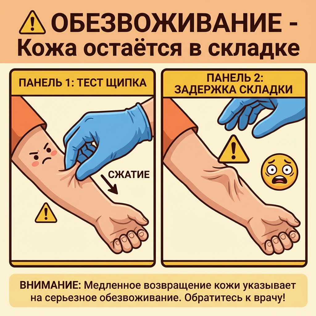 Обезвоживание - кожная складка остается приподнятой