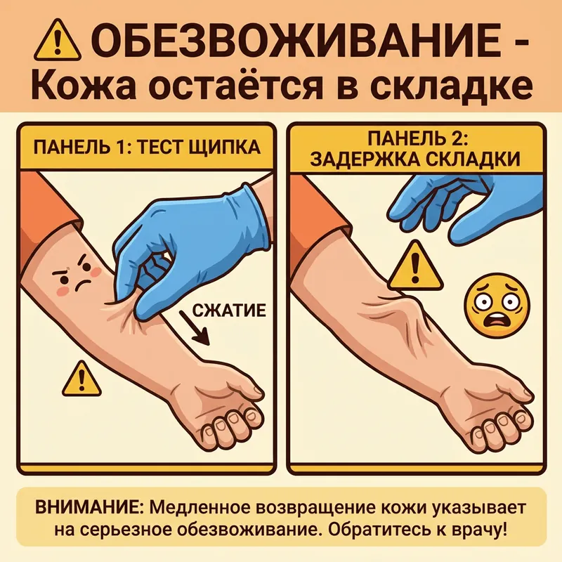 Обезвоживание - кожная складка остается приподнятой