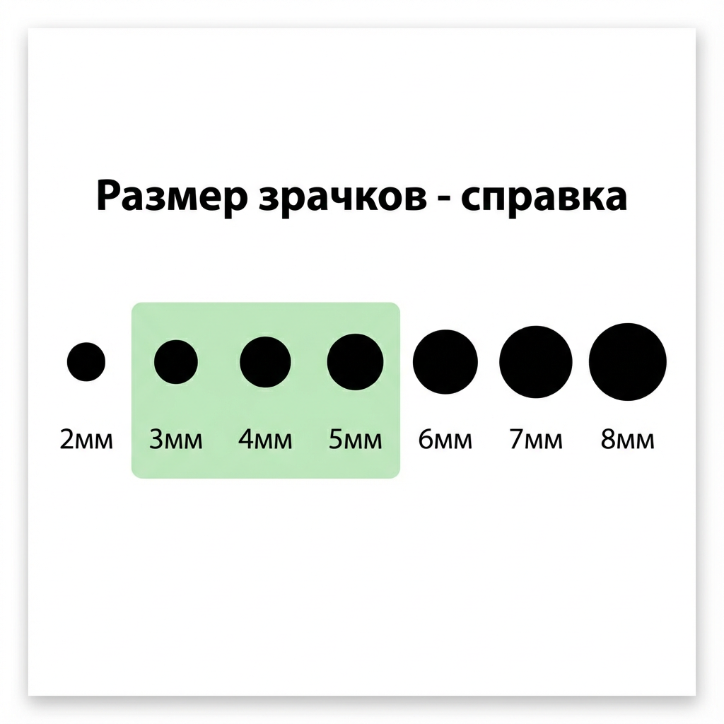 Справочная таблица размеров зрачков от 2мм до 8мм